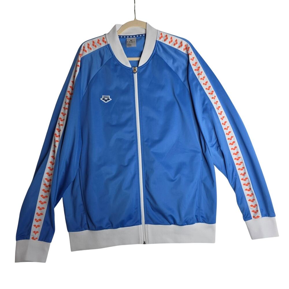 Arena XXL Men Blue White Orange Full‎ Zip Relax IV team Jacket. Unique Casual
